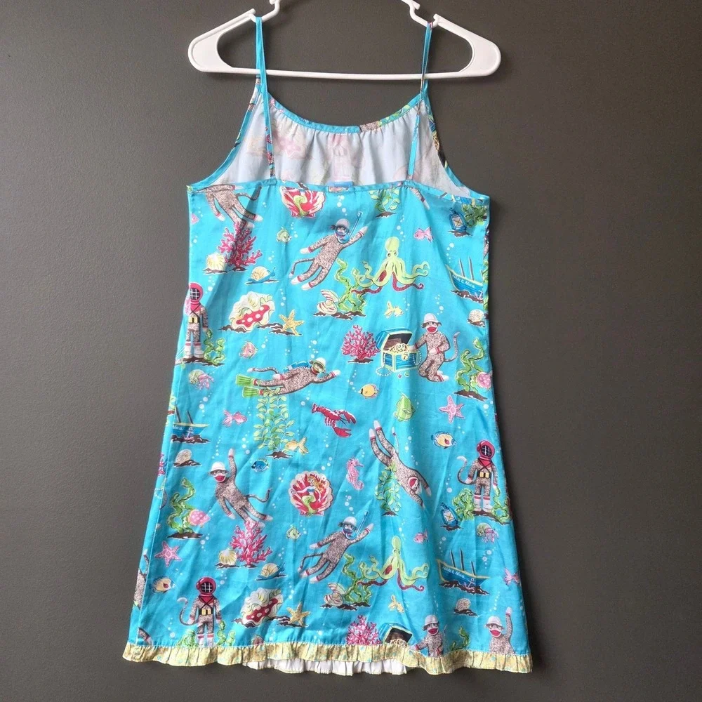 Nick & Nora Girls XL 16 Scuba Sock Monkey Under the Sea Nightgown Turquoise Blue